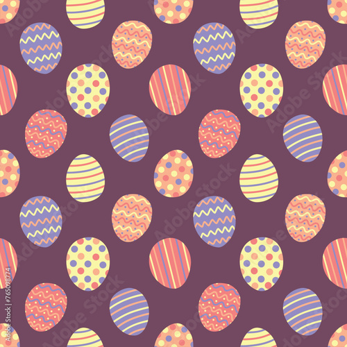 Pastel Easter Eggs on Purple Seamless Pattern