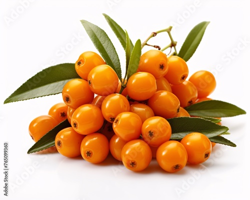 a bunch of orange berries with leaves