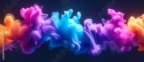  A collection of vibrant smoke swirls against a dark backdrop, with a blue sky visible in the distance