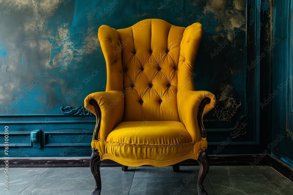Obraz premium Sunlit Yellow armchair. Arm object design. Generate Ai