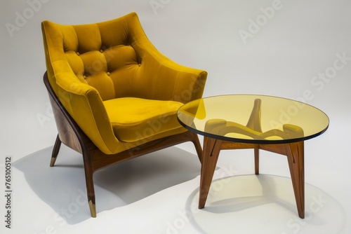 Comfortable Yellow armchair table. Single style. Generate Ai