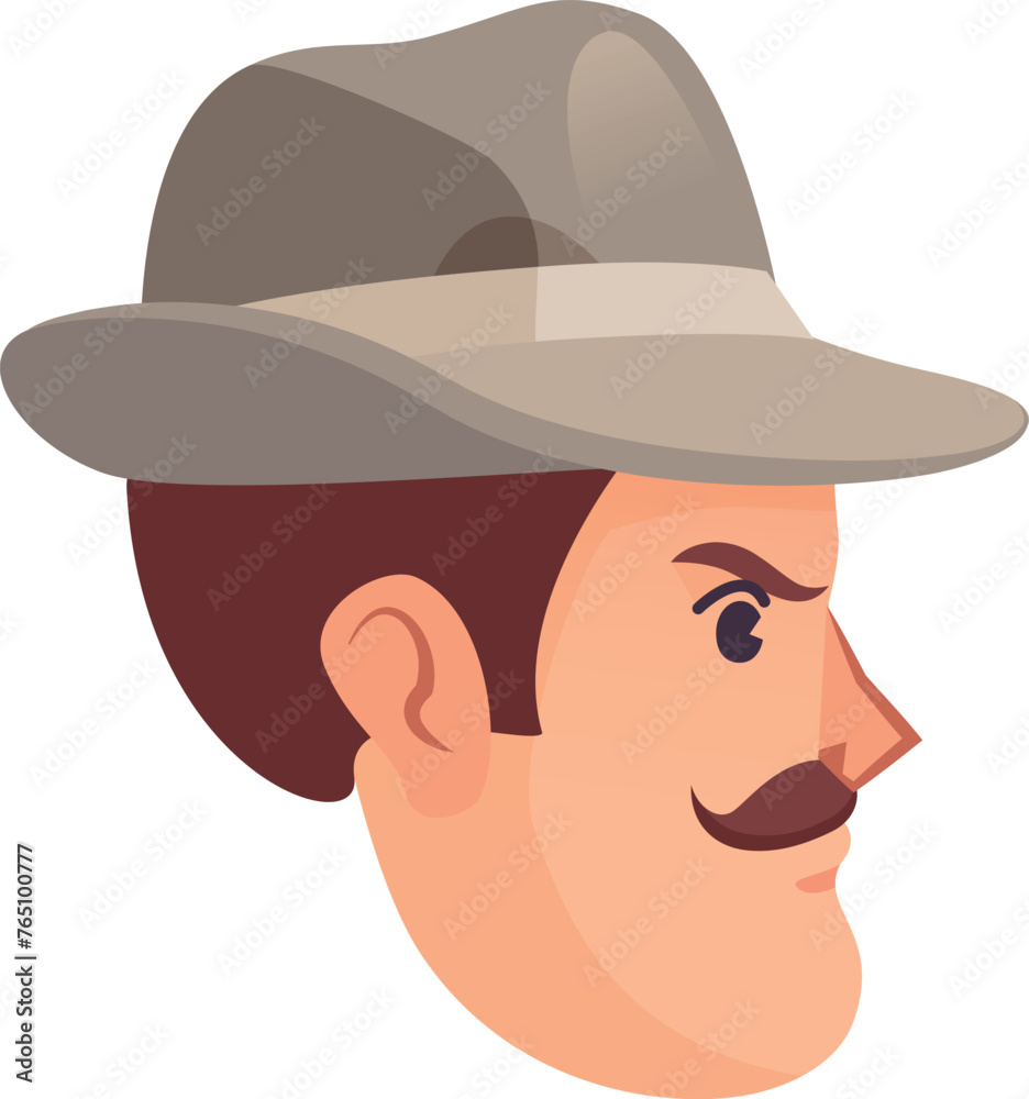 Detective head side view. Retro cartoon avatar Detective head side view. Retro cartoon avatar