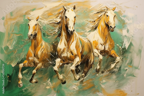 Modern art horses painted on an oil canvas