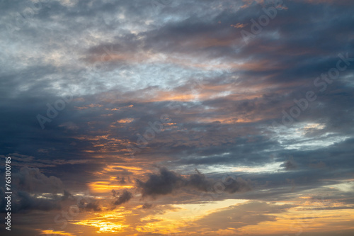 Dramatic and beautiful sunrise clouds in the tropics. The tropics exhibit a large diversity of clouds, from strat- iform thin clouds to deep convective clouds.  © LoweStock