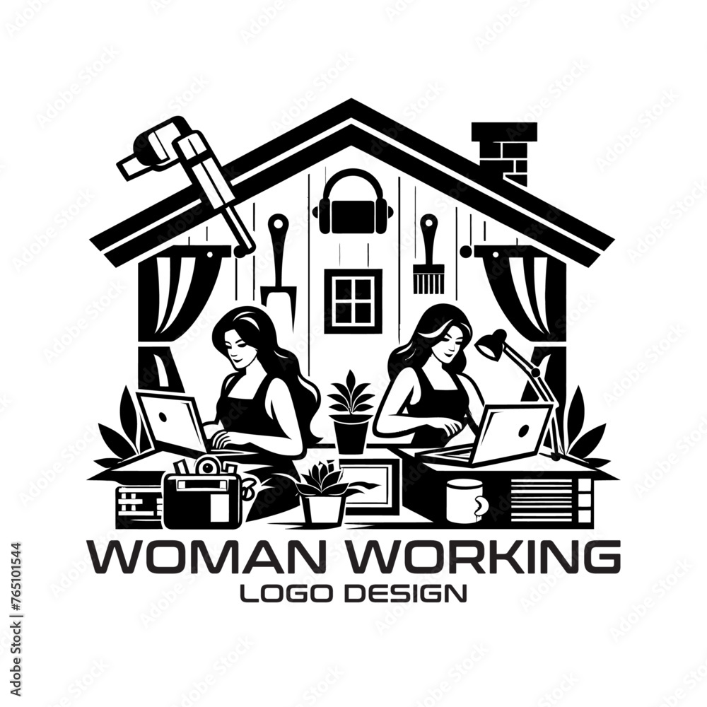 Woman Working Vector Logo Design Woman Working Vector Logo Design