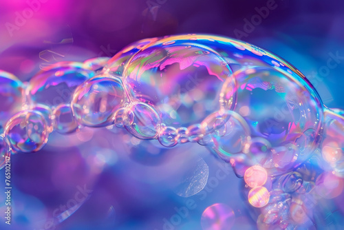 Abstract Rainbow Soap Bubbles on a Colorful Bokeh Background