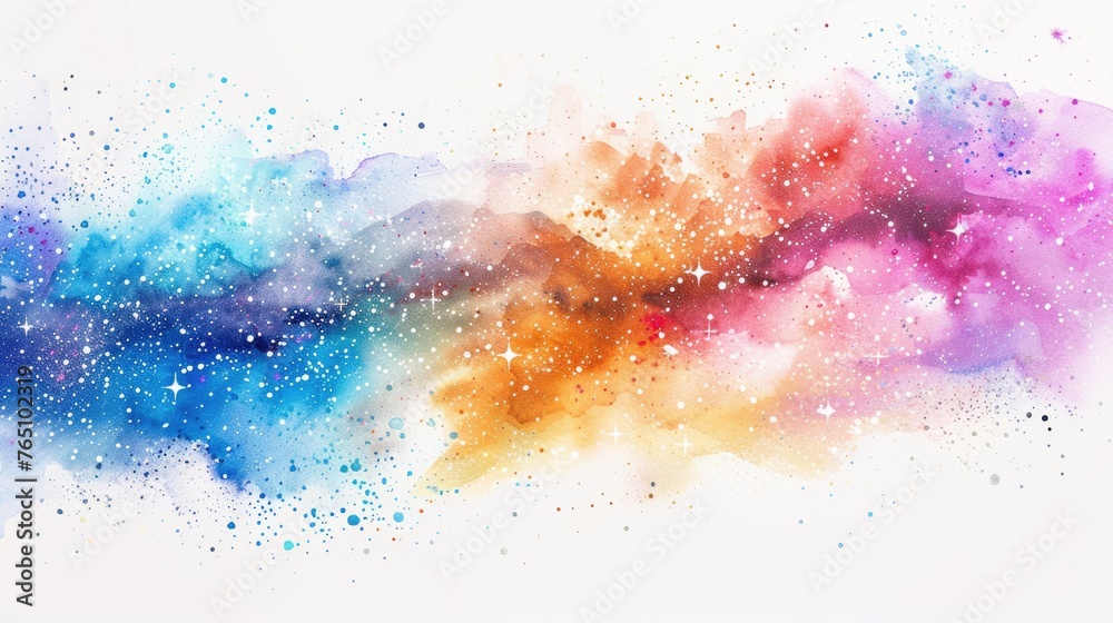A watercolor galaxy, with stars and nebulae swirling in cosmic colors, against a white canvas