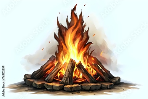 Illustration of a Campfire with Intense Flames