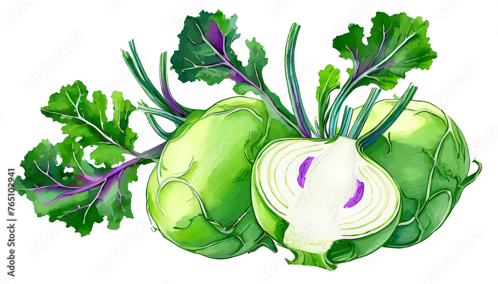 Naklejka premium Kohlrabi isoliert auf weißen Hintergrund, Freisteller
