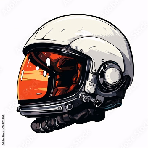 a white helmet with orange visor