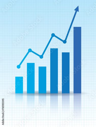 Graph with arrow and increase report. Diagram with the progress of rise success. Vector illustration
