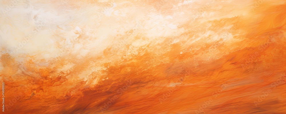 Orange and white painting with abstract wave patterns