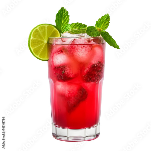 An Isolated Raspberry Mojito Cocktail Drink, Transparent Background, PNG