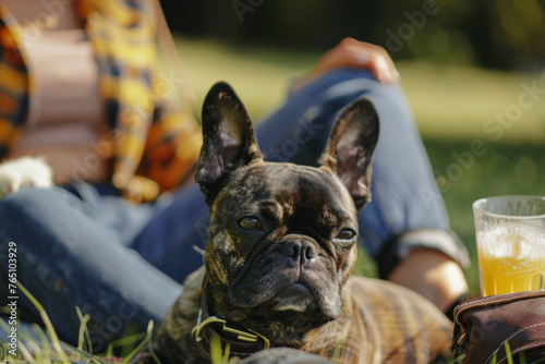 Relaxed French Bulldog Enjoying a Sunny Day with Owner Outdoors © artem