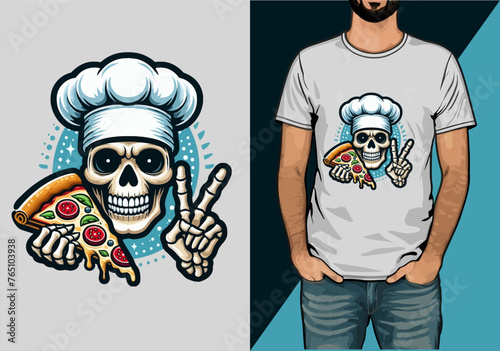 skeleton with pizza t shirt design