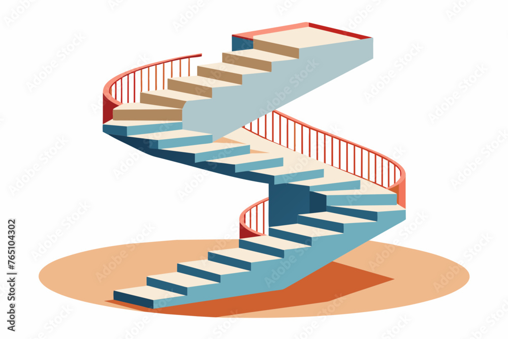 Obraz premium spiral stairs that change design and shape going up or down with a white background