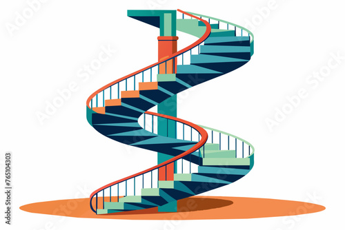 spiral stairs that change design and shape going up or down with a white background photo