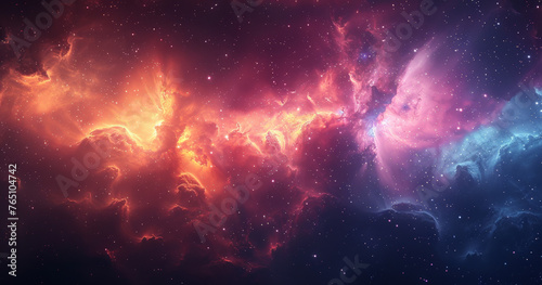 Beautiful Space Background featuring multicolored Gas clouds, Nebula and stars. Cosmic wallpaper. 