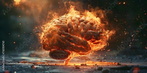 Burning Brain: Depicting Neurological Diseases such as Parkinson's, Alzheimer's, Dementia, and Multiple Sclerosis. Concept Medical Illustration, Neurological Disorders, Healthcare Awareness
