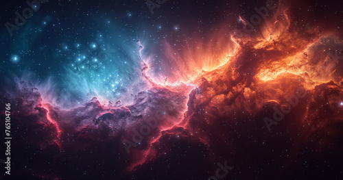 Beautiful Space Background featuring multicolored Gas clouds, Nebula and stars. Cosmic wallpaper. 