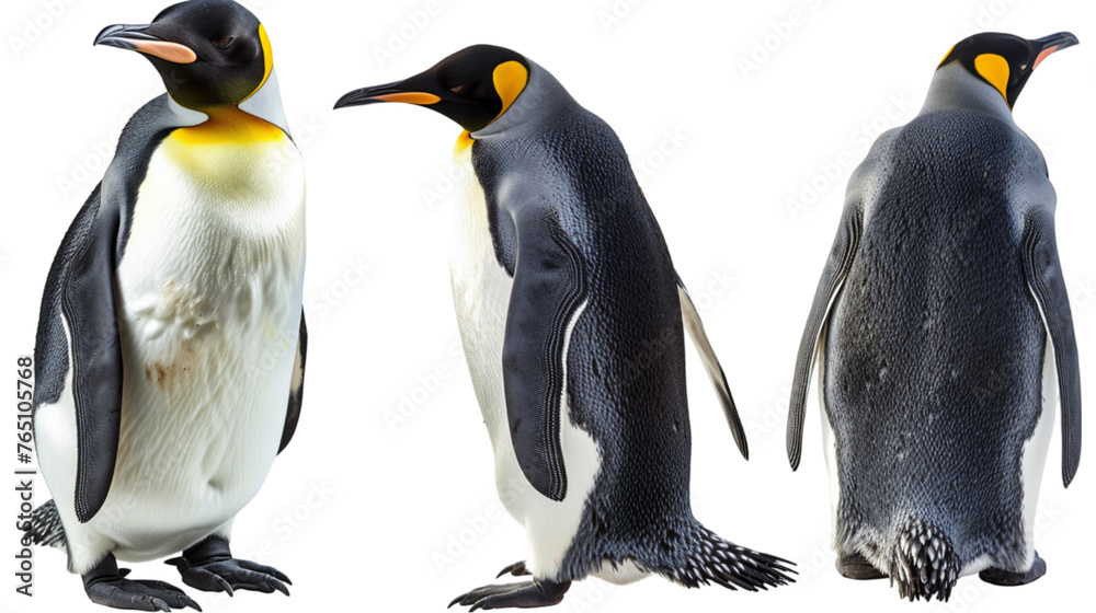 Obraz premium Emperor penguin collection (lying, standing, portrait) isolated on a white background, animal bundle. With clipping path