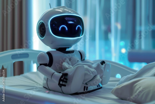 Nano-Nanny Diagnostics, An infant?s health monitored by a robotic AI nanny, Precision care in the nursery of the future. photo