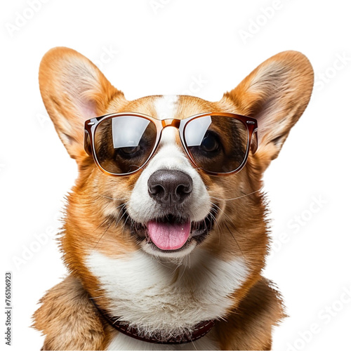 Portrait of a cool corgi dog wearing sunglasses isolated on white background. With clipping path
