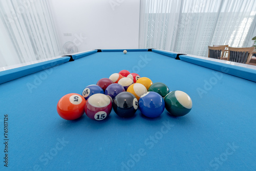 billiard table with balls