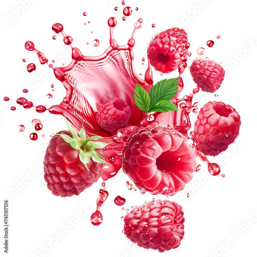 Raspberries in juice splash isolated on a white background. With clipping path