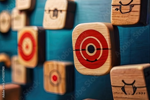 Customer relationship management concept, Wooden block, Target icon, Human icons, Customer focus group, Data exchanges development, Customer service photo