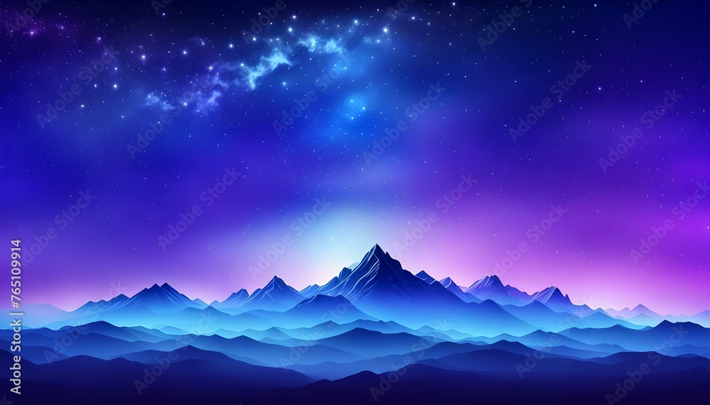 Blue purple fantasy starry sky and mountains at night, background