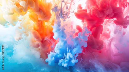 Ink Cloud Eruption, A vibrant explosion of ink in water, a riot of colors spreading out like a nebula, a symphony of chaos and beauty.