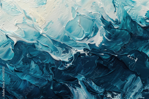 Paint Strokes of the Sea, A canvas of thick, bold paint strokes in oceanic hues, abstract yet evocative of the sea's rhythmic waves and shifting tides.