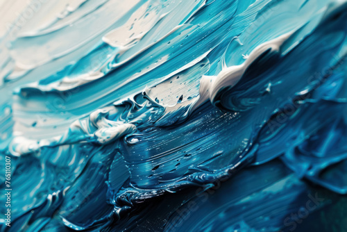 Paint Strokes of the Sea, A canvas of thick, bold paint strokes in oceanic hues, abstract yet evocative of the sea's rhythmic waves and shifting tides.
