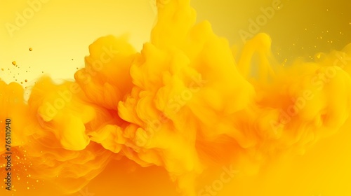 abstract orange ink in water on yellow background. 3d rendering