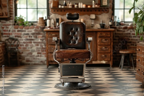 Vintage barbershop scene with classic barber chair and tools
