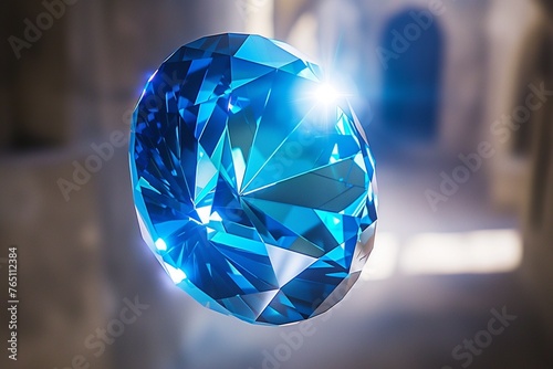 Picture a breathtaking blue crystal gemstone, suspended in mid-air against a transparent background, as if floating in a realm of pure magic. 