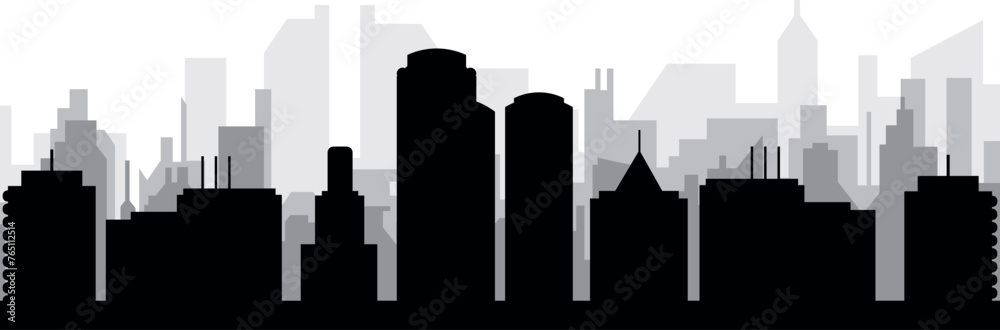 Black cityscape skyline panorama with gray misty city buildings background of BOSTON, UNITED STATES