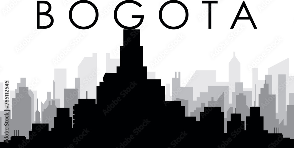 Black cityscape skyline panorama with gray misty city buildings background of BOGOTA, COLOMBIA