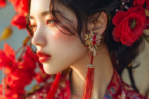 Wallpaper Mural Intricate Asian model earrings. Skin face. Generate Ai Torontodigital.ca