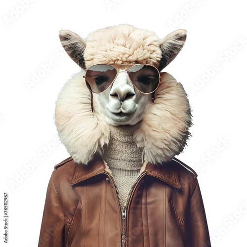 Stylish Llama Wearing Sunglasses and Leather Jacket © LUPACO PNG
