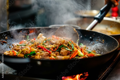 Authentic Asian restaurant cooking. Hot cuisine. Generate Ai