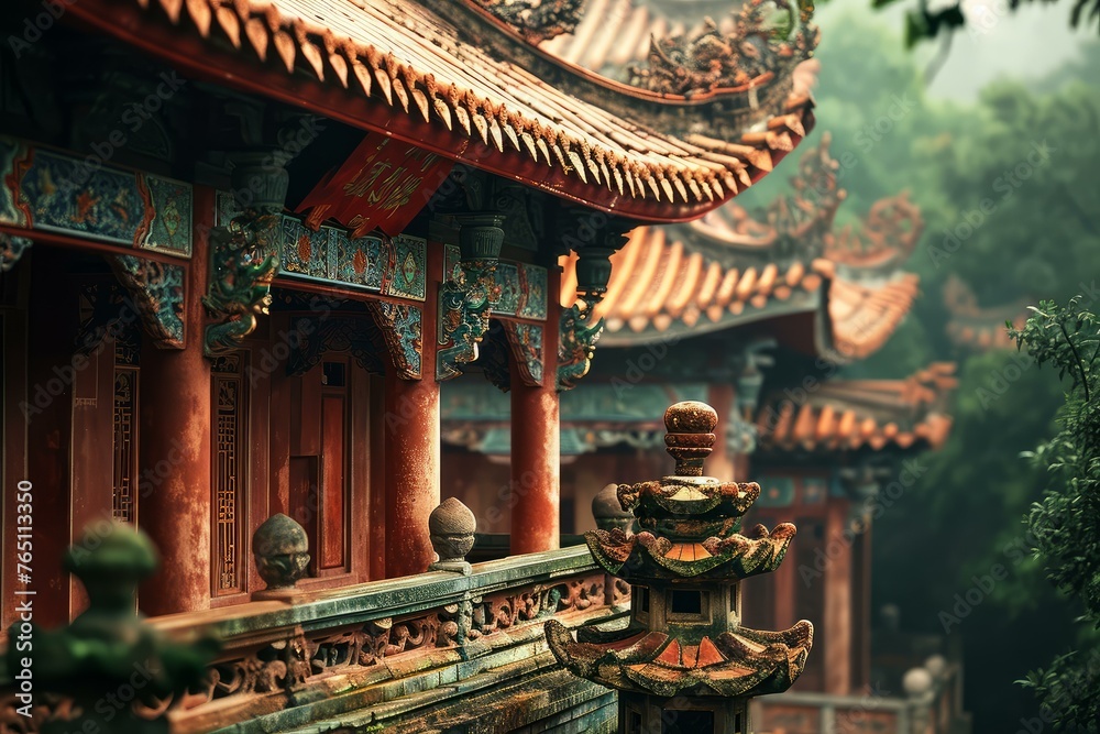 Obraz premium Serene Asian temple. Water temple nature. Generate Ai