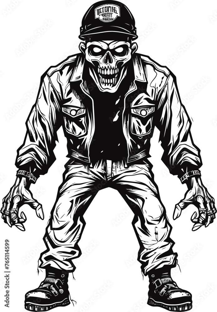 Macabre Vector Illustration of a Zombie in Cargo Pants Climbing Out of an Open Grave