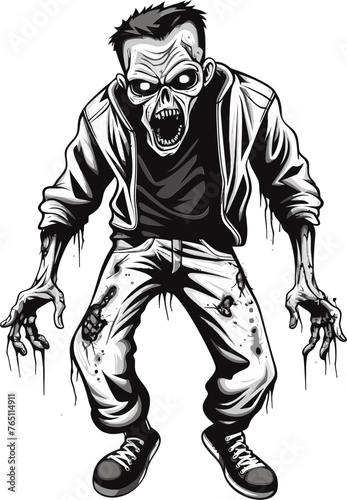 Dreadful Vector Rendering of a Zombie Wearing Cargo Pants Looming Over Its Prey