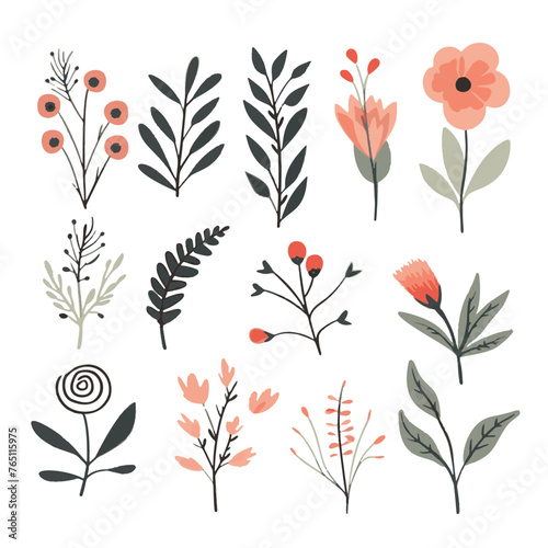 Warm Toned Floral and Foliage Illustration Set