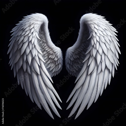Realistic angel wings isolated on black background