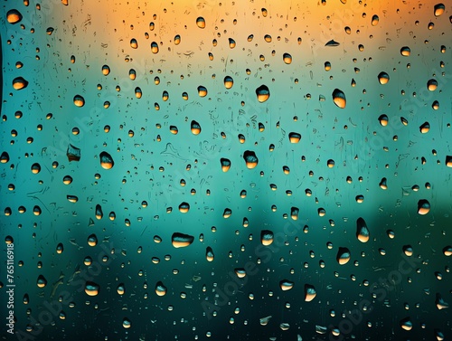 Orange rain drops on an old window screen with abstract background
