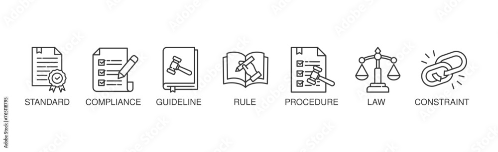 Regulation banner web icon vector illustration concept with icon of standard, compliance, guideline, rule, procedure, law and constraint Regulation banner web icon vector illustration concept with icon of standard, compliance, guideline, rule, procedure, law and constraint