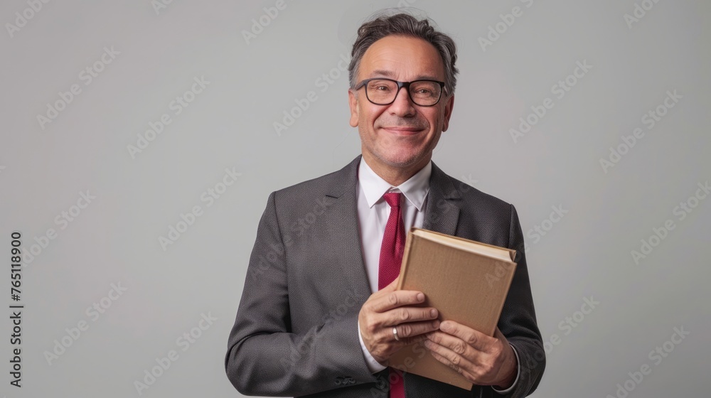 Librarian wearing professional attire, glasses, and possibly holding a book, isolated on white background Librarian wearing professional attire, glasses, and possibly holding a book, isolated on white background